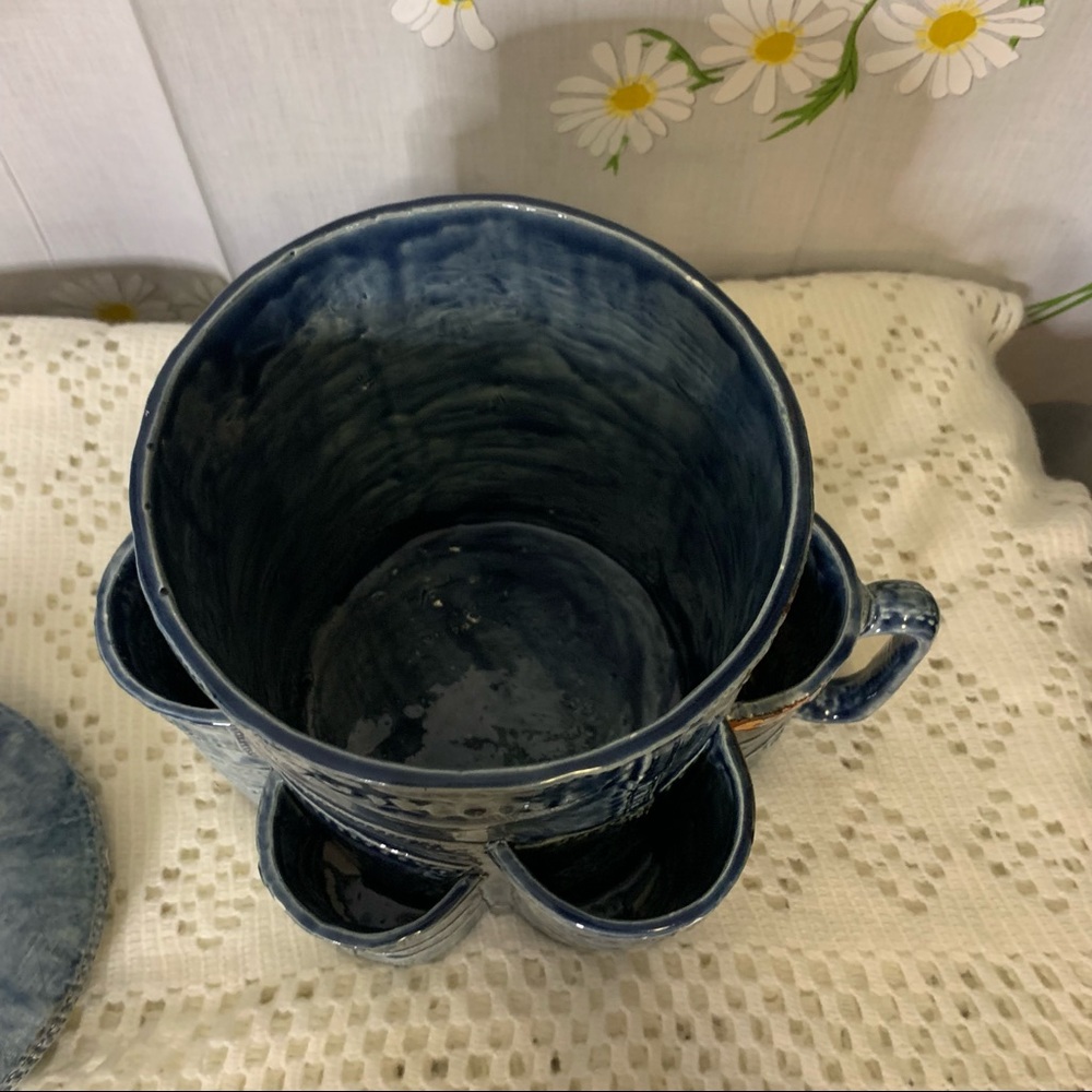 Vintage 70s denim look lidded ceramic canister - Picture 9 of 13